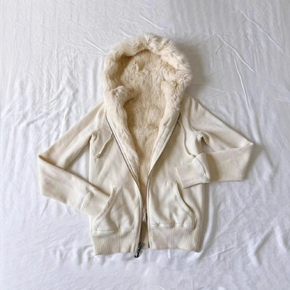 Retro Slim Fit Sweater Jacket - Apricot Long Sleeve Plush Zipper Style - Florence Luxe