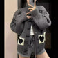 Pattern Stand Collar Knitted Coat For Women.