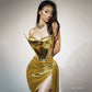 Golden Evening Dress with Bright Surface Design for Parties - Florence Luxe