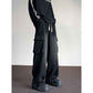 Washed Vintage Denim Wide-Leg Pants for Men with Multi-Pockets