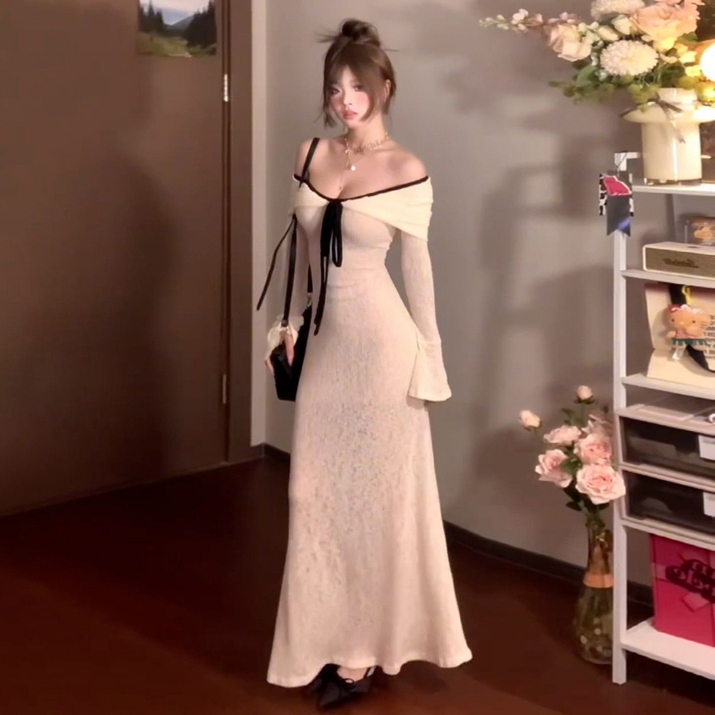 Pure Desire Off-shoulder Knitted Dress for Women - Long-sleeved Fashion Statement - Florence Luxe