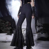 Sexy Lace Bell-Bottom Pants with Dark Style Cross Stitching