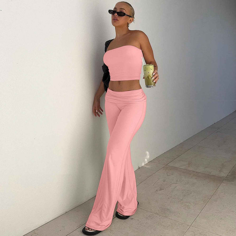 New Pure Color Flared Pants Tube-Top Fashion Slim Suit