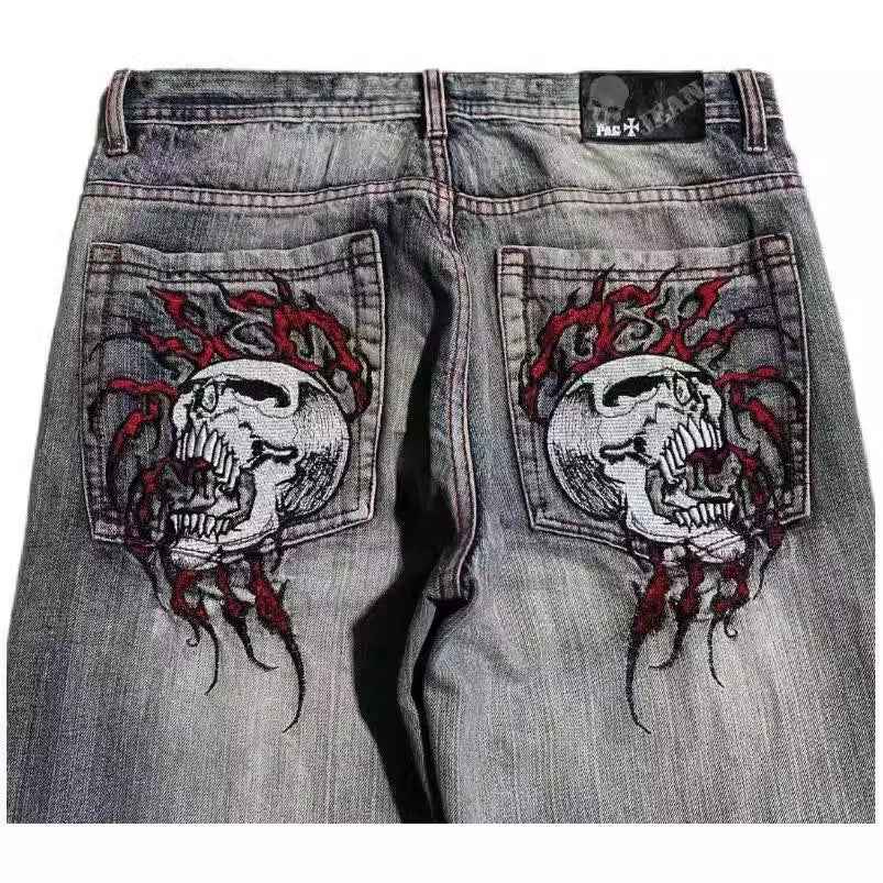 American Retro Washed-out Jeans for Men - Wide-leg Workwear Design Casual Style