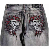 American Retro Washed-out Jeans for Men - Wide-leg Workwear Design Casual Style