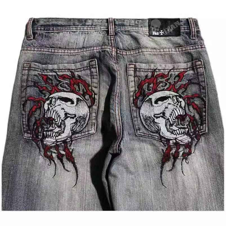 American Retro Washed-out Jeans for Men - Wide-leg Workwear Design Casual Style