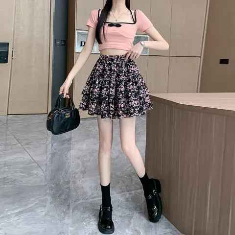 French Vintage Cherry Floral Skirt