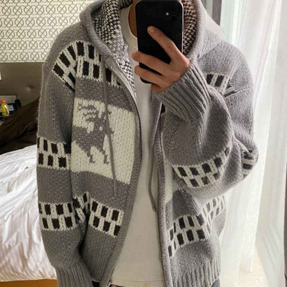 Jacquard Christmas Zipper Idle Style Cardigan Knitted Coat