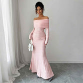 Elegant Simple Off-shoulder Long Sleeve Dress Women&