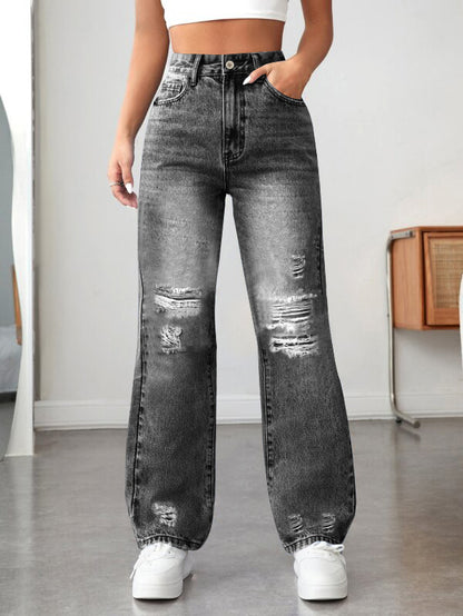 Ripped Straight Denim Women&