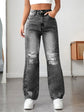 Ripped Straight Denim Trousers for Women - Loose Fitting Style - Florence Luxe
