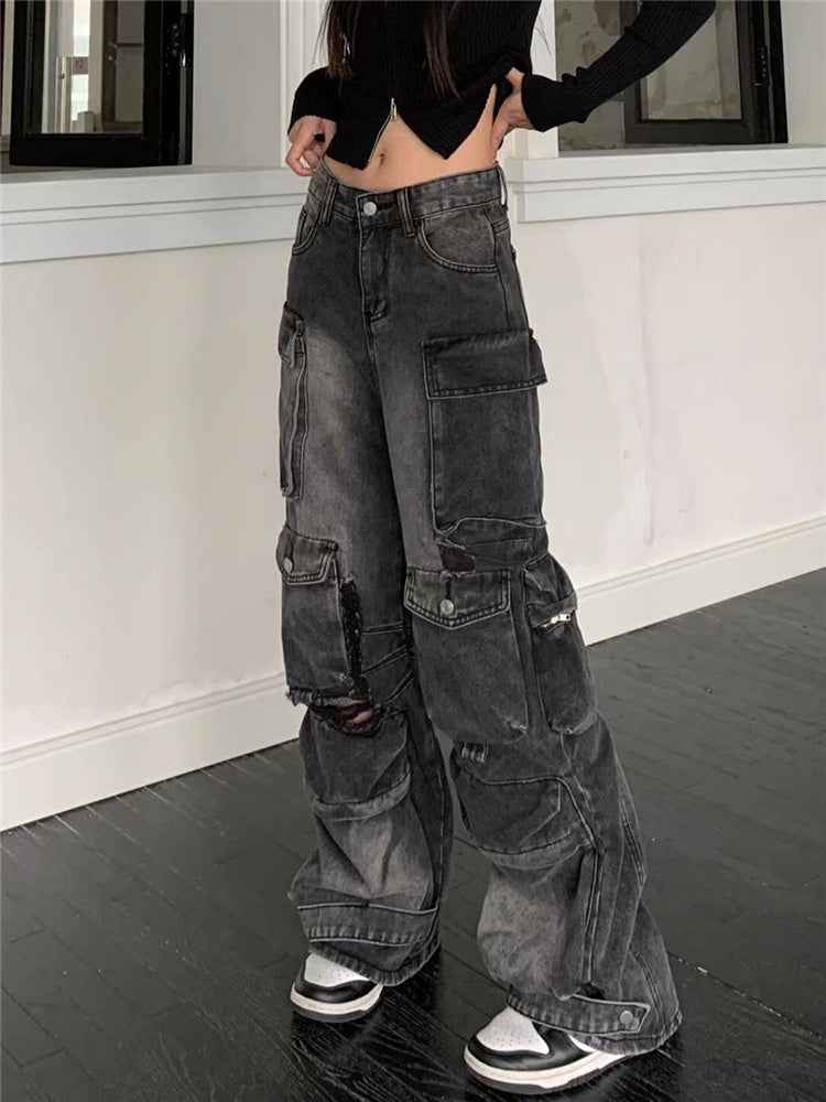 American Street Workwear Jeans for Women - Multi-Pocket Style