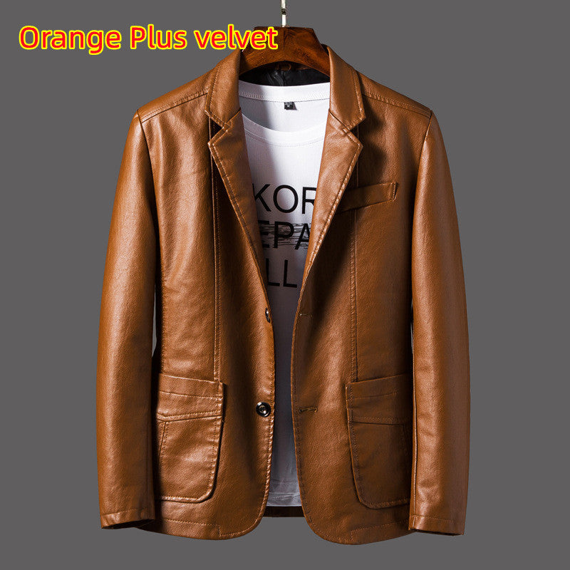 Leather Men’s Autumn Winter Jacket with Thin Lapel for Stylish Comfort - Florence Luxe