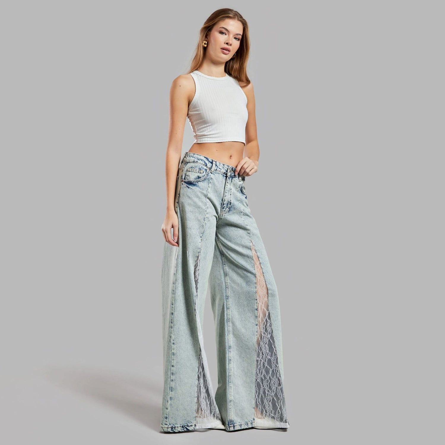 Street Skinny Jeans with Lace Stitching for Trendy Style and Comfort - Florence Luxe