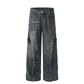 American Retro Wide Leg Jeans Men - Heavy Industry Deconstruction Stitching