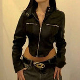 Stand-up Collar Slim Fit Jacket with Short Zipper