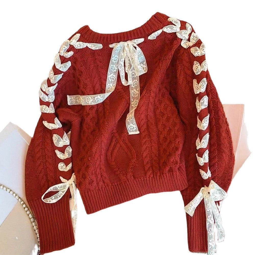Red Sweater Animal Year Atmosphere Bow Design Sense.
