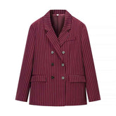 Female Casual Suit Jacket Pants - Versatile Striped Jacket with Casual Pants