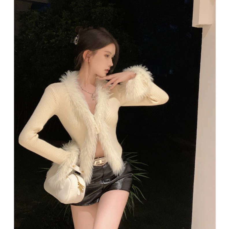 Pure Desire V-neck Sweater with Stitching Bell Sleeves - Slimming and Simple Design - Florence Luxe