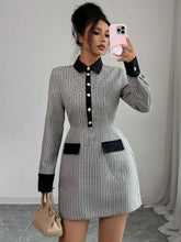 Button Long Sleeve Dress Plaid Women&