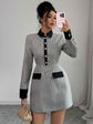 Button Long Sleeve Dress Plaid Women&