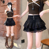 Pure Hot Girl Style Double-layer Lace Ruffled Denim Skirt Women - Florence Luxe