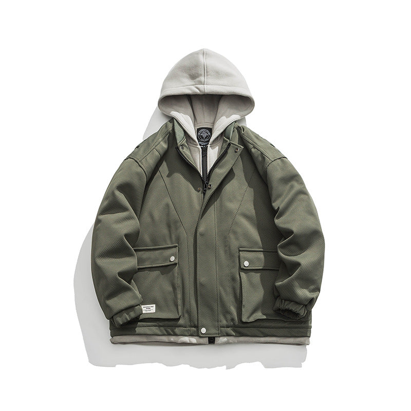 Color Matching Hooded Jacket Men with Three-Dimensional Pocket Retro Style - Florence Luxe