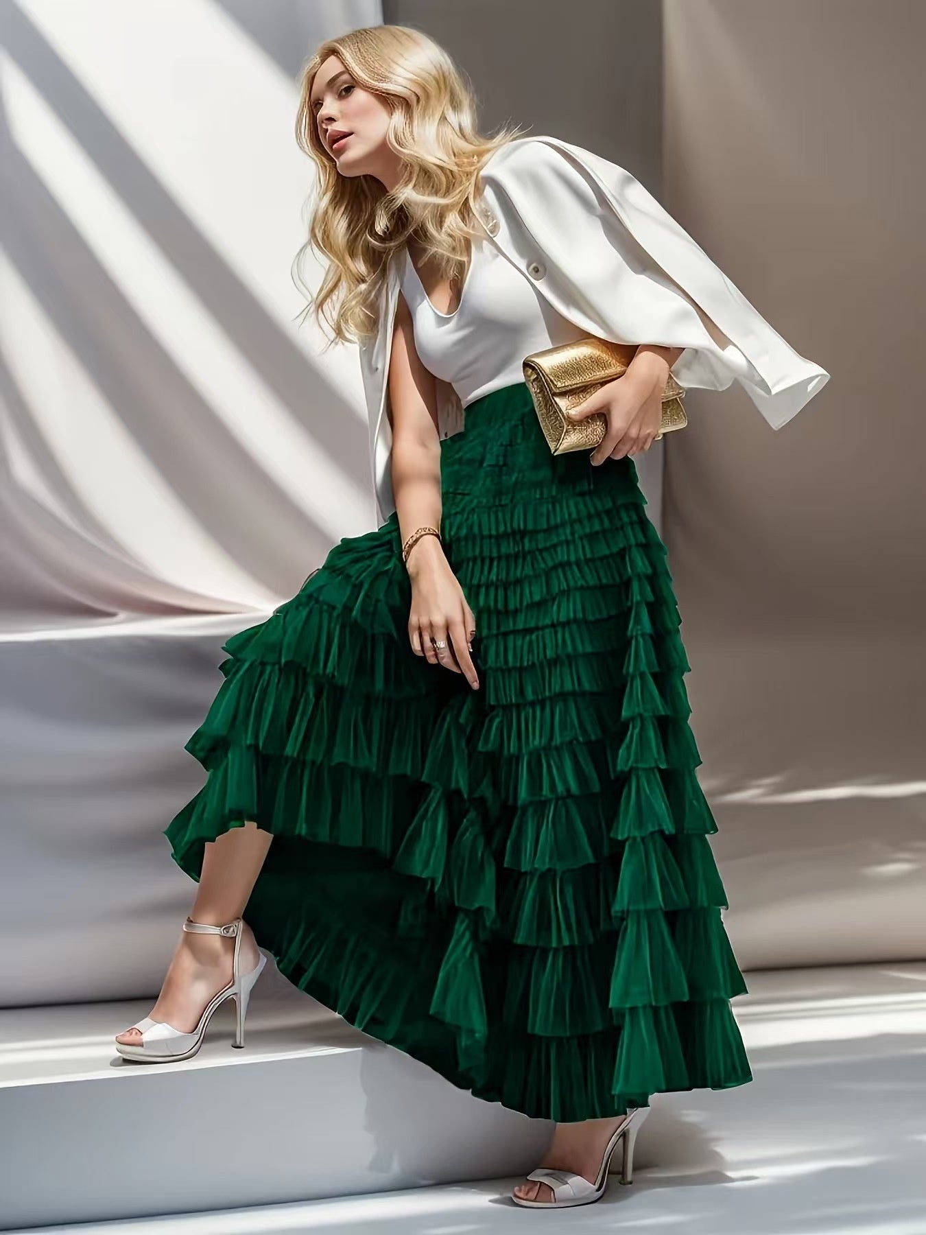 Layered Ruffles Long Skirt Summer Fashion A Line Swing Mesh Dress for Women - Florence Luxe