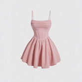 Sexy Dress Solid Color Pleated Back Zipper Sling Dress