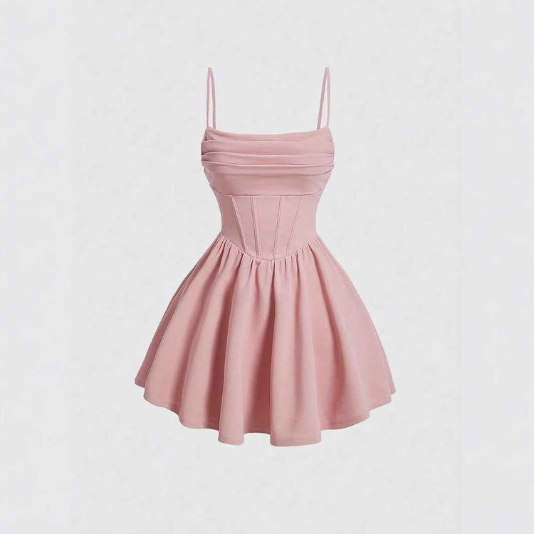 Sexy Dress Solid Color Pleated Back Zipper Sling Dress