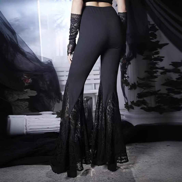 Sexy Lace Bell-Bottom Pants with Dark Style Cross Stitching