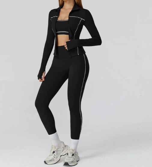 Zipper Slim Fit Yoga Suit - Three-Piece Health Sports Activewear