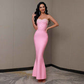 Sleeveless Beaded Long Two-Piece Dress for Women - Stylish Bandage Design
