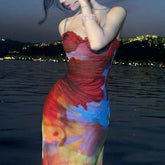 New Casual Painted Print Sheath Dress for a Stylish Slim-fit Look