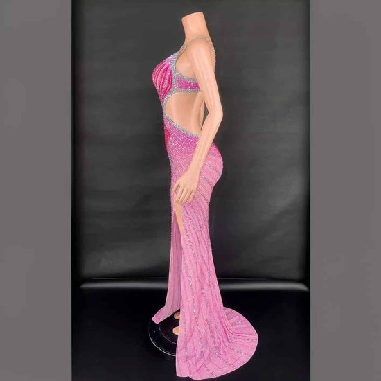 Sling Super Shiny Bodycon Party Dress - Light Diamond Cinched Sleeveless Stage Performance Dress