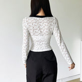 Solid Color Slim Fit Midriff-Baring Long Sleeve Top for Women - Florence Luxe
