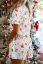 White Christmas Spirits Shirt Style 2pcs Short Pajama Set.