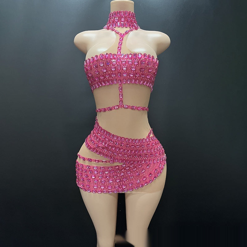 High-end Rhinestone Tube Top Vest and Fashionable Short Skirt - Florence Luxe