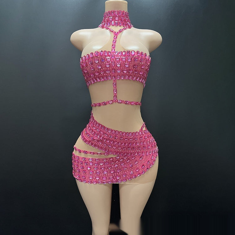 High-end Rhinestone Tube Top Vest and Fashionable Short Skirt - Florence Luxe