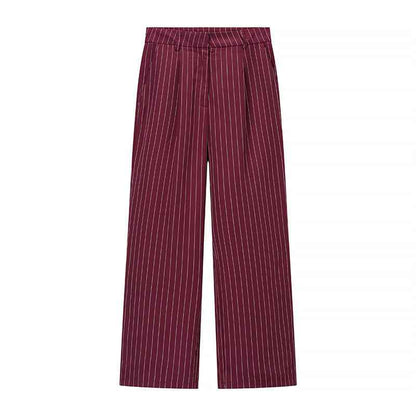 Female Casual Suit Jacket Pants - Versatile Striped Jacket with Casual Pants