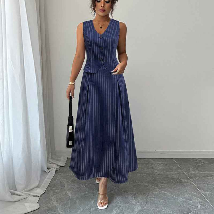 Vest Skirt Two-piece Set Striped Dress Suit For Women