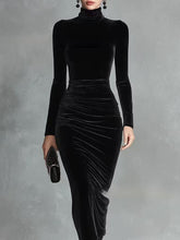 Black Velvet Turtleneck Dress for Women – Half-Length Style - Florence Luxe