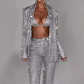 Long-Sleeved Blazer Suit and Straight-Leg Trouser Set with Bra Lapel for Fashion Parties - Florence Luxe