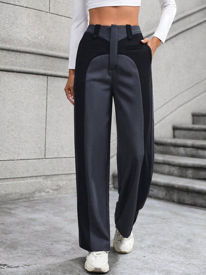 Patchwork Temperament Commuting High-waisted Casual Versatile Slimming Wide-leg Pants