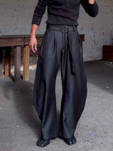 Chic Black Wide-Leg Pants with High-Waisted Belt - Oversized Style