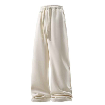 Drawstring Sports Pants with Pockets - Micro Elastic Knitted Fabric, Breathable, Straight Casual Long
