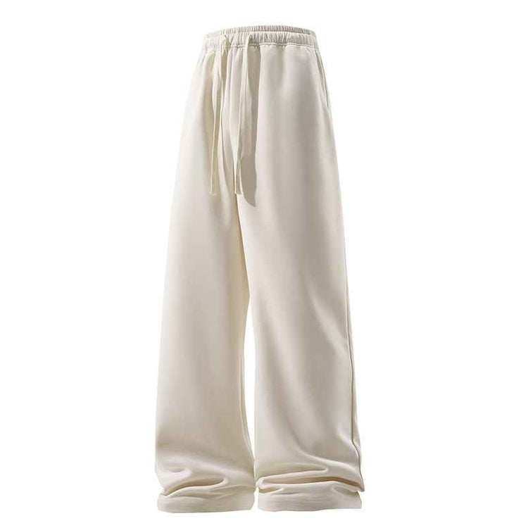 Drawstring Sports Pants with Pockets - Micro Elastic Knitted Fabric, Breathable, Straight Casual Long