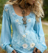 Grass Flower Embroidered Linen Shirt – Elegant & Eco-Friendly Style - Florence Luxe