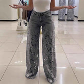 Y2K Lace Flowers Jeans High Waist Straight Wide Leg Pants for Women