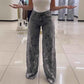 Y2K Lace Flowers Jeans High Waist Straight Wide Leg Pants for Women
